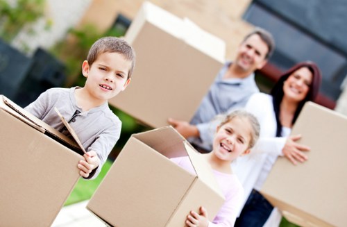 Organised office move in Wandsworth with labelled boxes and furniture