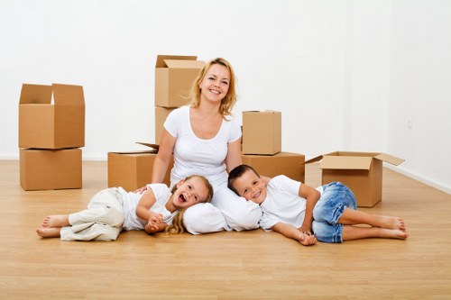 Local moving truck loaded with boxes and furniture
